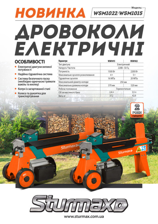 Дровокол електричний 1500 Вт Sturmax WSM1015