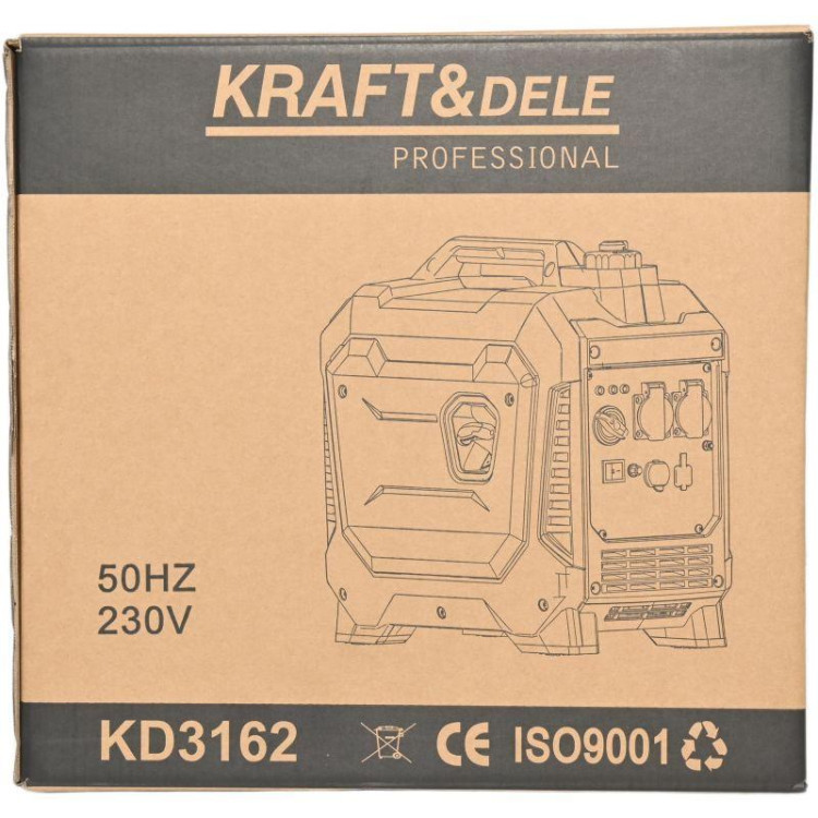 Генератор бензиновий інверторний Kraft Dele KD3162 2,3 кВт, максимум 2,5 кВт, 230 В, 2 розетки, DC 12 В, USB 5 В
