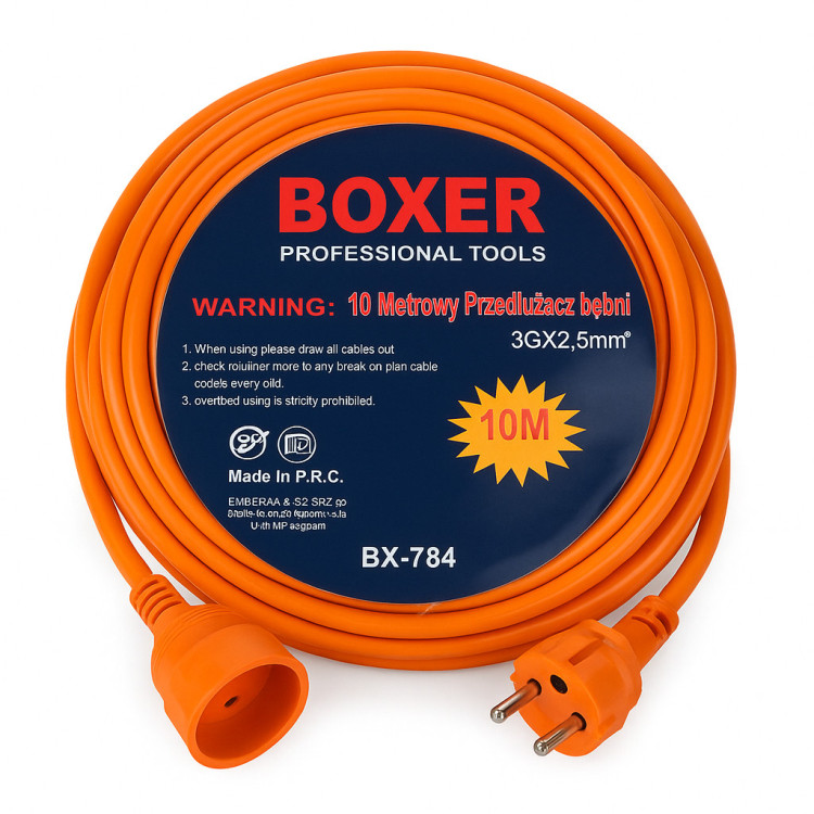 Подовжувач Boxer BX-784 10 м, подовжувач для вулиці, подовжувач для садової техніки, подовжувач з вимикачем