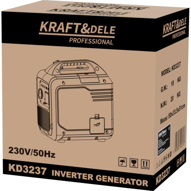 Генератор бензиновий інверторний Kraft Dele KD3237 2,7 кВт, максимум 3 кВт, 230 В, USB, ECON, Twin Tech