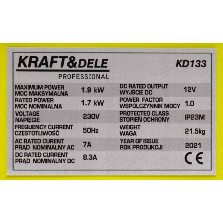 Інверторний генератор 1900 Вт/ 0,75 л.ч Kraft Dele KD133