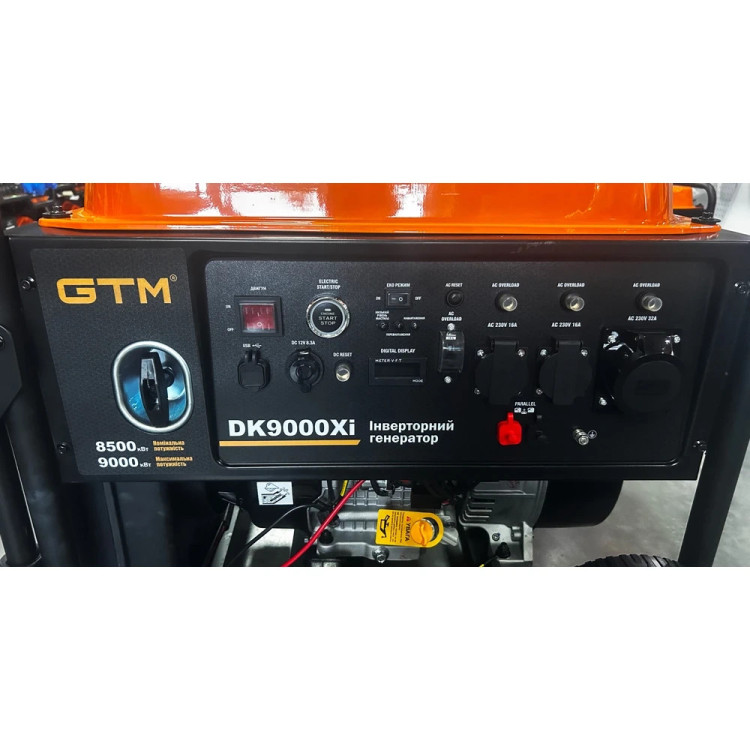 Генератор інверторний GTM DK9000Xi 8.5 кВт, бензиновий, електростарт, 220 В, бак 40 л, USB, колеса