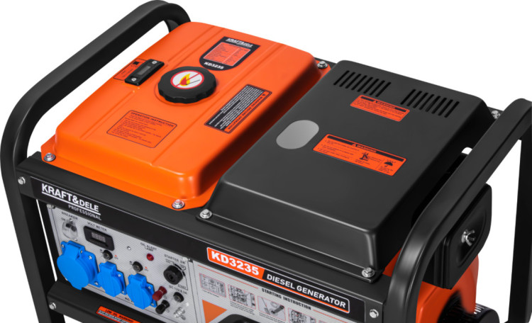 Генератор дизельний Kraft Dele KD3235 8 кВт, 230 В, 1 фаза, електростарт, AVR, 12 В, колеса та ручки