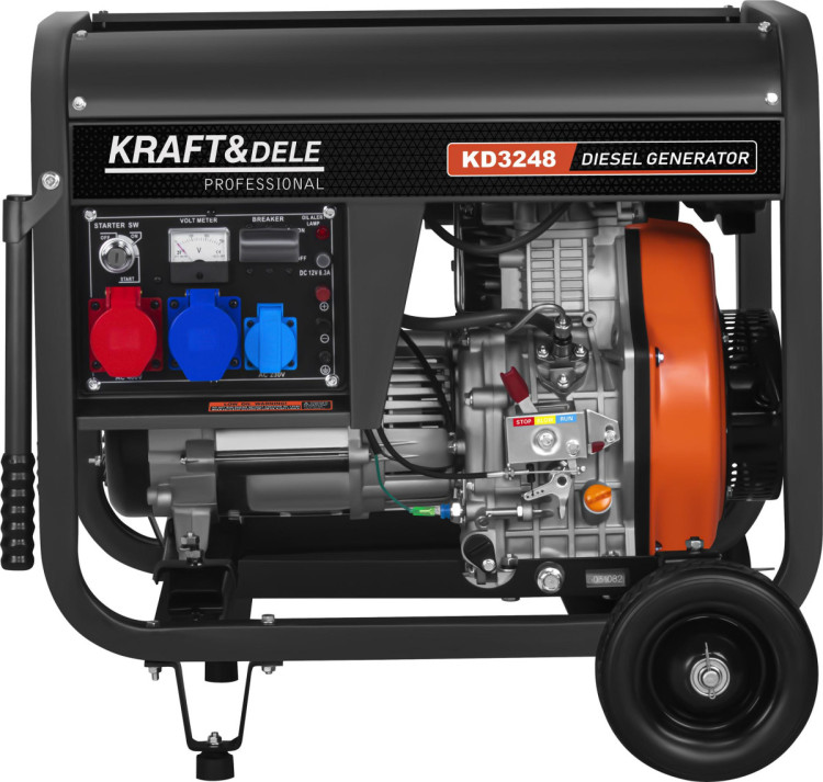Генератор дизельний Kraft Dele KD3248 6 кВт, 7 кВт макс., 230/400 В, 3 фази, електростарт, мідна обмотка