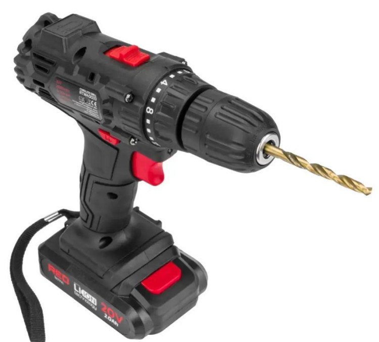 Дриль-шуруповерт акумуляторний RED TECHNIC RTWA0033, бездротовий дриль-шуруповерт, Li-Ion дриль-шуруповерт