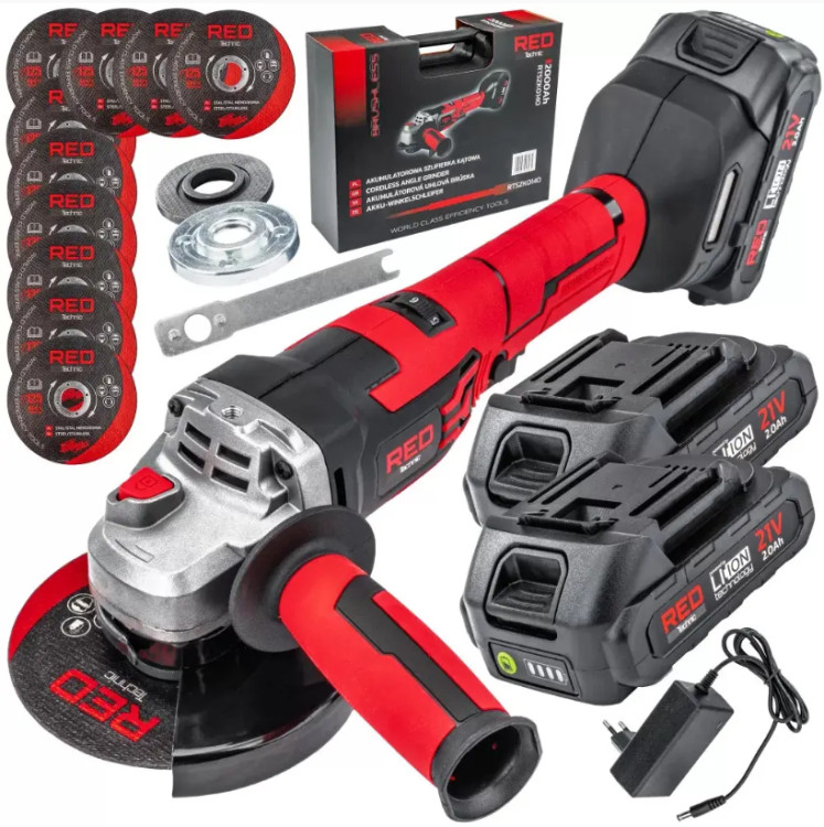 Болгарка (кутова шліфувальна машина) акумуляторна RED TECHNIC RTSZK0140, акумуляторна кутова шліфувальна машина