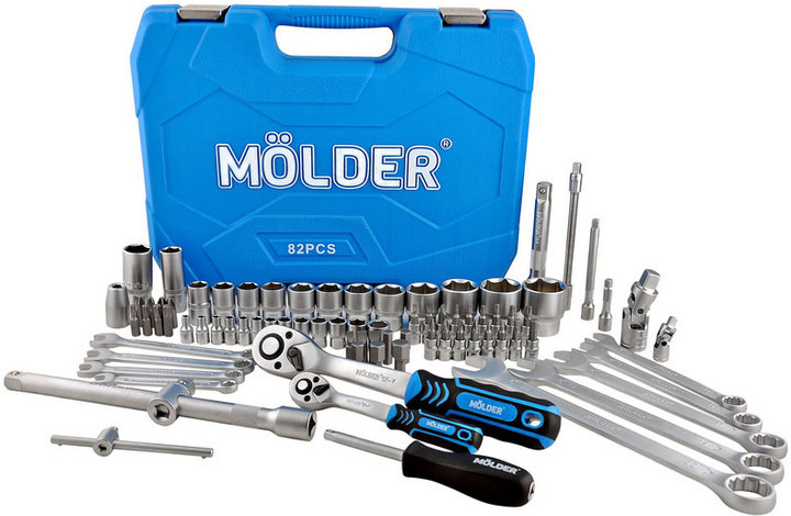Професійний набір інструментів у кейсі MOLDER 1/2", 1/4" 72 T, CR-V, 82 ел, набір торцевих ключів