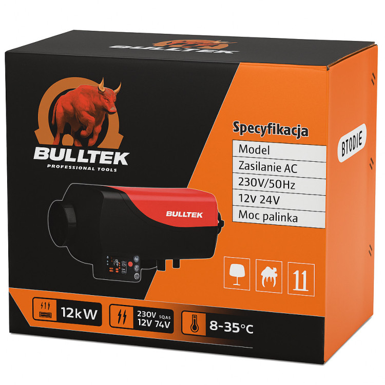 Автономний дизельний нагрівач Bulltek BT001E, обігрівач дизельний 12В/24В, повітряний нагрівач
