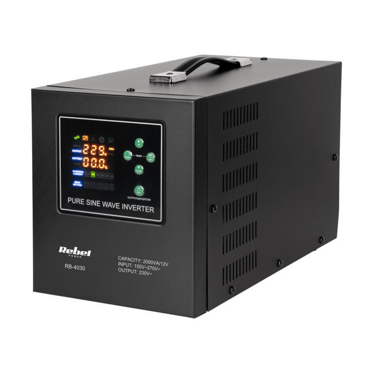 Джерело безперебійного живлення Rebel POWER-2000-LFP4 RB-4030 12/230 V, 1200 W / 2000 VA, чиста синусоїда, заряд 40 А, для LiFePO4