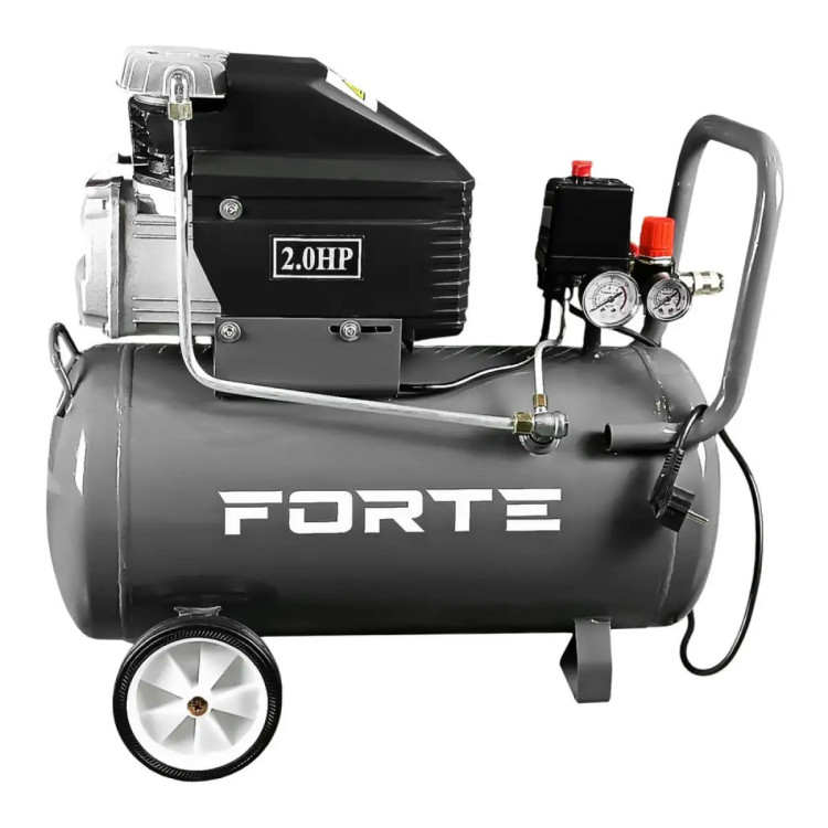 Компресор оливний Forte FL-2T50N 50 л, 1500 Вт, 8 барів, 200 л/хв, пересувний поршневий компресор