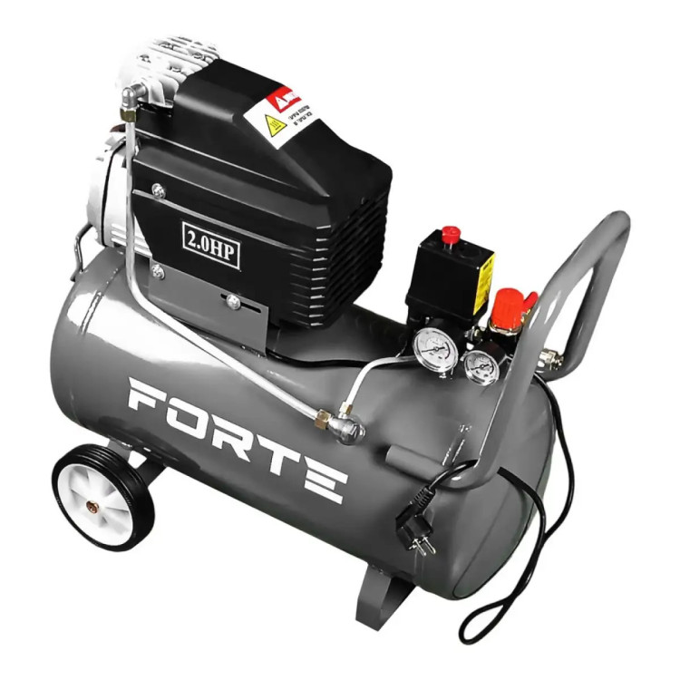 Компресор оливний Forte FL-2T50N 50 л, 1500 Вт, 8 барів, 200 л/хв, пересувний поршневий компресор