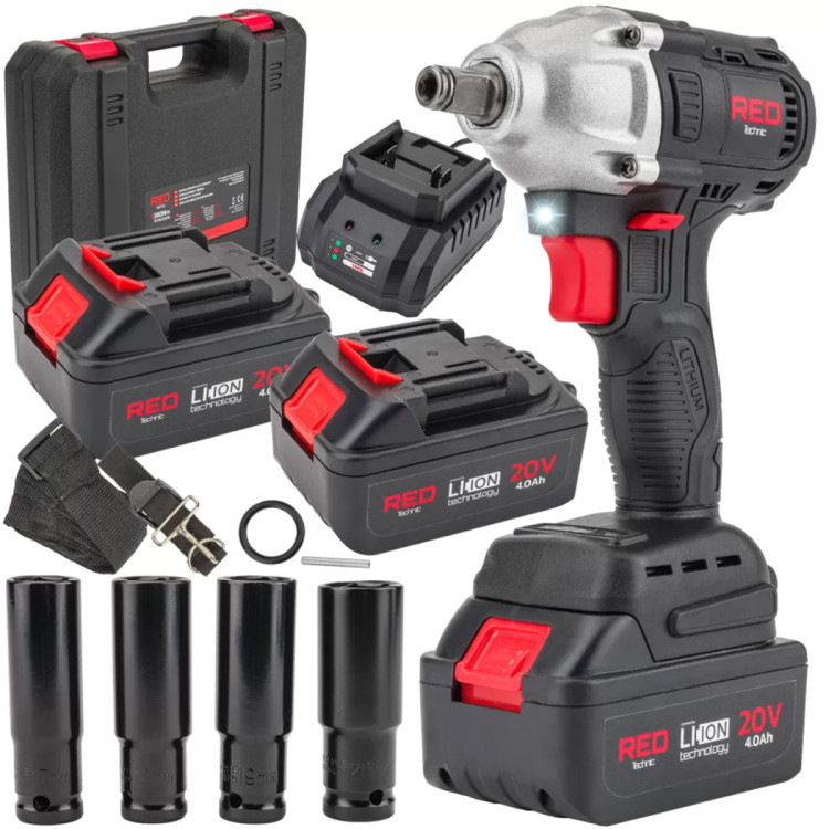 Гайковерт акумуляторний RED TECHNIC RTAKU0026, бездротовий гайковерт, Li-Ion гайковерт, ударний гайковерт