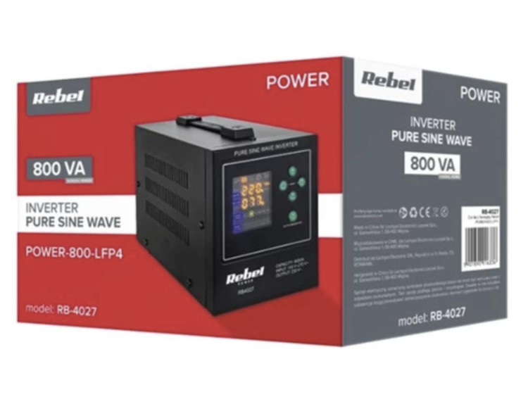Джерело безперебійного живлення REBEL POWER-800 LFP4 (ІБП) Rebel 500/800W 12v (Чорний) RB-4027 (LiFePo4)