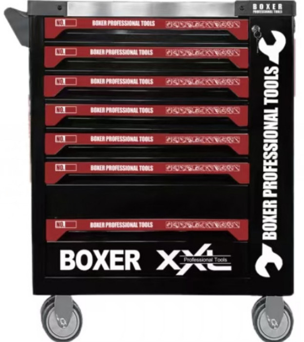 Сервісна шафа з інструментами BOXER BX-015, 356 предметів, 7 ящиків, металева інструментальна шафа на колесах для СТО,